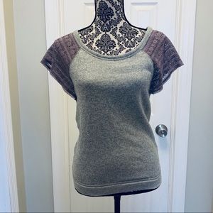 Purple Lace Sleeved Grey Sweatshirt